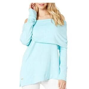Lilly Pulitzer Belinda Blue Off the Shoulder Pullover Shirt Size Medium NWOT